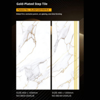 Design de luxe Ligne dorée et carrelage d'escalier en sable doré Carreaux de porcelaine 480x1200mm pour bande de roulement et contremarche d'escalier personnalisable