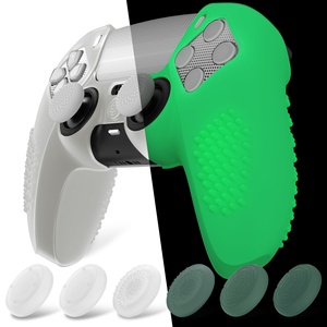 For PS5 <b>Controller</b> Rubber Cover - Glow in Dark-Green Enhanced Bumpy <b>Grip</b> Protection - Product Image 1
