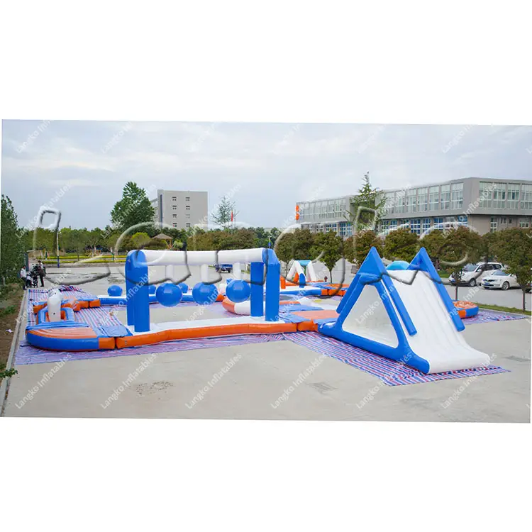 Parque Acuático inflable de PVC para niños y adultos, escalada en el mar, azul y blanco, obstáculos para saltar