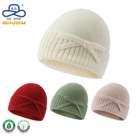 Gorro de Punto de Color Crema Puro con Decoración de Lazo para Mujer, Uso Diario Informal, Personalización Directa de Fábrica
