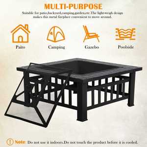 Fournitures de jardin - Brasero carré en acier 3 en 1 avec gril et barbecue, doté d'un dispositif de sécurité anti-flamme, pour les fêtes en plein air et les barbecues - Product Image 2