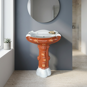 Ensemble de lavabo sur pied en céramique moderne de luxe, lavabo de salle de bain avec piétement complet, lavabo design, articles sanitaires - Product Image 4
