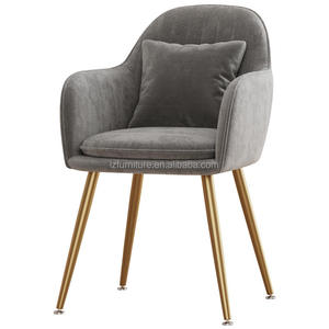 Silla de Comedor Moderna de Lujo Nórdica, Tapizada en Terciopelo y Cuero Genuino, Patas Metálicas con Acabado Dorado, para Hotel, Cocina o Centro Comercial - Product Image 1