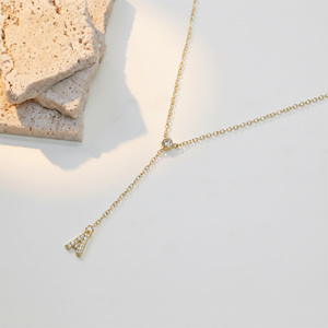 Collar Minimalista con Iniciales de 26 Letras, Chapado en Oro de 18K, con Circonitas, Cadena en Forma de Y, Collar Redondo con Circonitas - Product Image 6