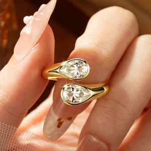 Großhandel Neue Edle Ringe 14K Goldfilled Birnenförmiger Moissanit-<span class=keywords><strong>Ring</strong></span> Breiter Zerrissener Arm Verstellbarer Öffnungsring Jubiläums-Unisex-<span class=keywords><strong>Ring</strong></span> - Product Image 3