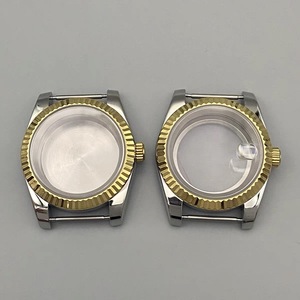 Boîtier de montre en acier inoxydable à deux tons avec lunette cannelée de 39 mm, verre saphir, fond ouvert, fond solide pour mouvement NH35 NH36 - Product Image 1