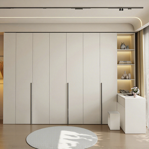 Hinged Door Wardrobe <b>Large</b> Capacity Bedroom Storage Cabinet With <b>Desk</b> Combination For Home Use - Product Image 5