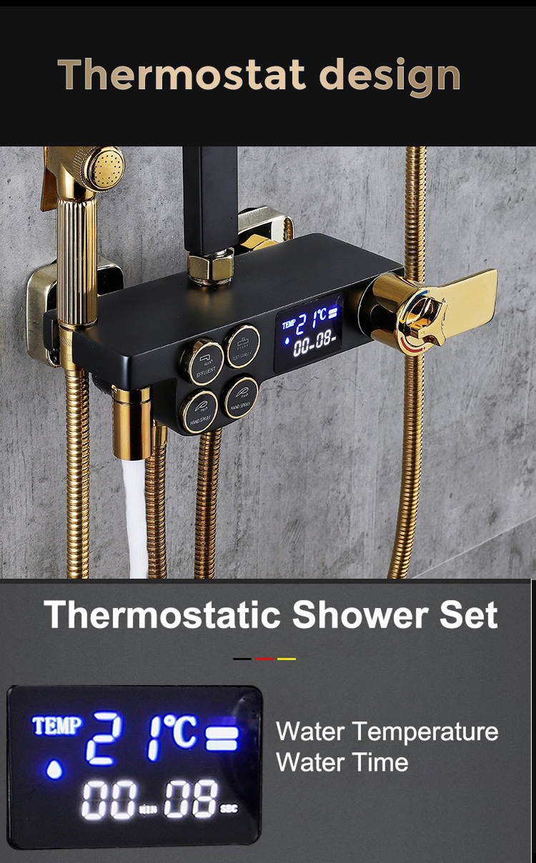 shower set wall mounted brass tap Bathroom taps luxury brass kits rain rainfall showerset mixer faucet set thermostatric shower