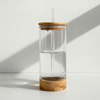 Gobelet en verre borosilicate réutilisable avec couvercle en bambou et paille Logo personnalisé Gobelet écologique pour boire Vente en gros OEM/ODM