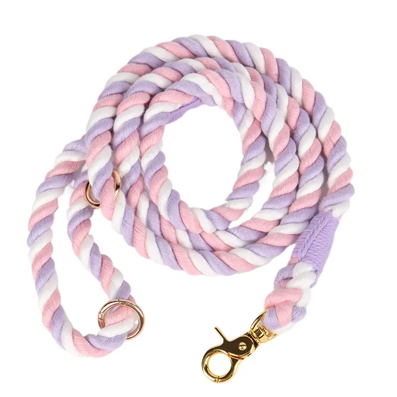 Fabricant de produits pour animaux de compagnie personnalisé multicolore coton chien de compagnie laisse corde de traction corde tricotée à la main laisse pour chien