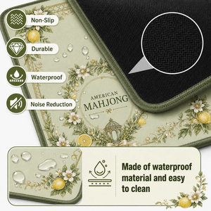 Vintage Sage Green Lemon Mahjong Play Mat Premium Anti-Slip Neoprene Table Protection Pad with Built-in Scoring Guide - Product Image 5