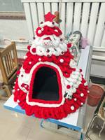 Cabane pour chien et chat en forme de sapin de Noël moderne, tricotée en fil chenille épais, hiver, structure stable et légère