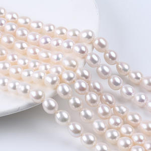 ลูกปัดข้าวขาวขนาด 9-10 มม. ไข่มุกน้ำจืดธรรมชาติ แบบหลวม วัสดุกึ่งสำเร็จรูปสำหรับงาน DIY เครื่องประดับทำมือ เช่น สร้อยคอ สร้อยข้อมือ - Product Image 1