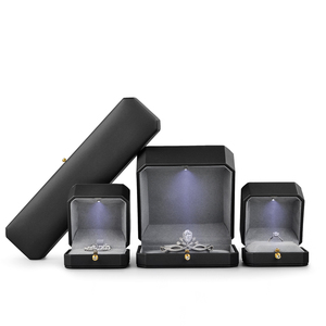 <b>Led</b> Jewellery <b>Box</b> Black Lacquer logo Gold Stamping Luxury <b>Led</b> Jewellery Package Custom Ring Diamond Jewelry <b>Box</b> with <b>Lights</b> - Product Image 2