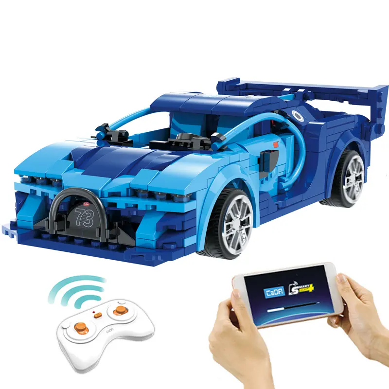 Dual Mode App Controle Rc Bouwsteen Auto Cada Diy Bugatti Veyron Blauwe Racer Auto (325Pc)