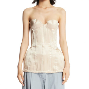 Haut bustier sexy pour femme, style chic euro-américain de luxe, épaules dénudées, Y2K, coupe ajustée, vintage, pour soirée d'été, tissé, ODM - Product Image 1