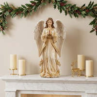 Statue d'ange de jardin, sculpture artistique en polyrésine moulée à la main pour décoration religieuse intérieure et extérieure avec finition pierre antique