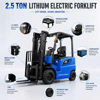 Chariot élévateur électrique à petit rayon de braquage, 2,5 tonnes, hauteur de levage 2,5 m, batterie lithium, trois roues, pour entrepôt