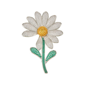 Daisy Brooch Micro Inlaid Zircon Flower Design Women's Party Corsage Zinc Alloy XC07525 - Product Image 5