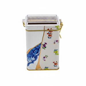 Kontensan Kintsugi Gold Vein <b>Rose</b> Metal Storage <b>Tin</b> Container 75x100x150mm Rectangle Shape Wire Clasp Transparent Lid Beautiful - Product Image 2