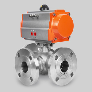 Válvula de bola de brida neumática manual de acero inoxidable Dongqi Q644F-16P, tipo L/T de tres vías para conmutación de desvío de agua - Product Image 3