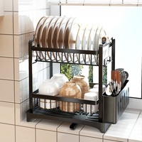 Égouttoir à vaisselle métallique robuste et détachable, design à deux niveaux avec boîte à couverts, étagère de rangement pour vaisselle de cuisine