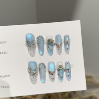 Faux ongles artificiels faits main avec fleurs 3D, dentelle française rouge et strass, à presser