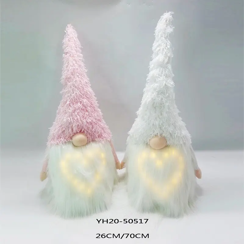 ตุ๊กตาโนมส์คริสมาสต์สีชมพูและสีขาว70ซม.,ของตกแต่งโต๊ะ Led Gnome แบบสวีเดน