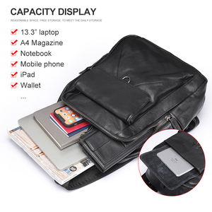 Sac à dos pour ordinateur portable <span class=keywords><strong>Marant</strong></span> Casual grande capacité pour hommes, sac à dos noir en cuir véritable pour hommes - Product Image 5