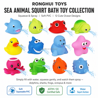 Jouets de bain en caoutchouc PVC en forme d'animaux marins qui font couler de l'eau : pieuvre, grenouille, raie manta, canard, dauphin, poisson, requin, étoile de mer pour le bain des enfants