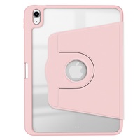 Étui arrière transparent en acrylique rotatif à trois volets en cuir PU pour iPad 10e génération 10,9 2022 avec bord en TPU souple et support pour stylet