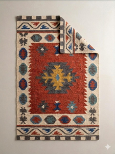 Tapis du Sud-Ouest en laine et jute fait main |   Tapis d'intérieur rouge à motifs géométriques tribaux bohèmes pour salon, chambre, couloir, entrée - Product Image 4