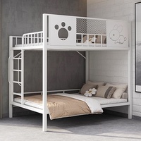 Lit superposé moderne en acier blanc robuste avec escalier de rangement et barrière de sécurité pour chambre d'enfant ou dortoir