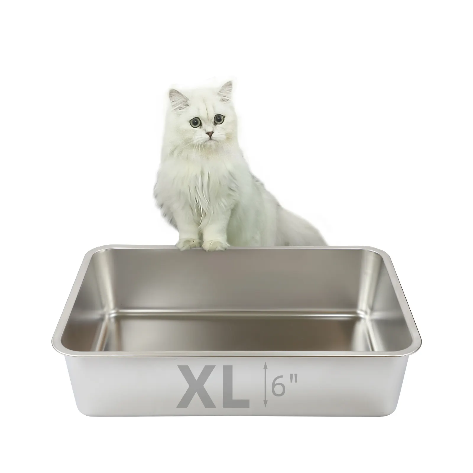 Stainless Steel Cat Litter Box  Non Slip Rubber Feet  Never Bend Easy Cleaning Metal Litter Pan for Cats  24L*16W*6H Only Pan