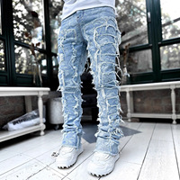 Jeans stretch coupe droite pour homme, pantalon en denim décontracté style streetwear avec patch, vente en gros