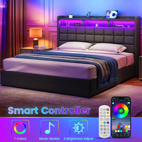 Lift Up Queen Full King Size Tufted Colchón Base Tapizada Plataforma LED Marco de cama de almacenamiento Cama Bett con estación de carga