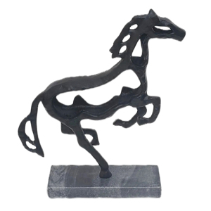 Scultura di cavallo al galoppo in metallo e marmo, statua decorativa per la casa, soggiorno, ufficio, mensola, tavolino da caffè - Product Image 5