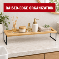 Étagère de rangement fixe en bambou naturel avec cadre en fer noir mat, organisateur de bureau, support de salle de bain, style industriel nordique