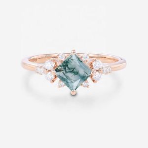 Vente en gros directe d'usine, bagues de mariage en argent sterling 925, agate mousse naturelle, logo OEM personnalisé pour unisexe et femmes - Product Image 1