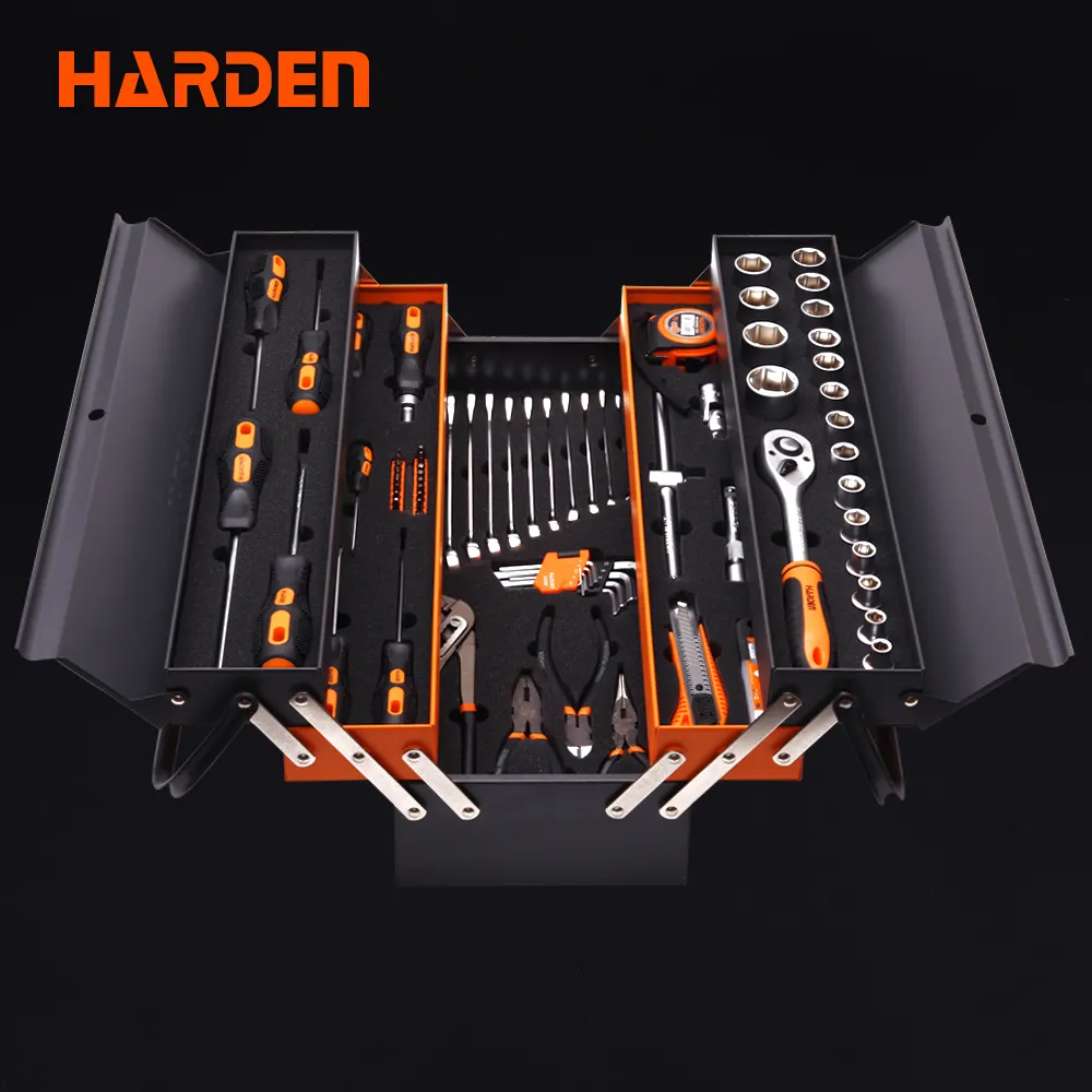 Harden 77pcs Chrome Vanadium Car Repairing Mechanical Hand Tool Set With Metal Box