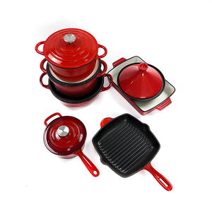 Nonstick Pan Cookware Set 2023 Factory Supply Customizable Kitchen Red Enamel Cast Iron Pans And Iron Pots Cast Cookware Set