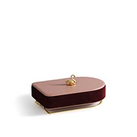 Boîte de rangement à bijoux rectangulaire moderne Mantolin, rouge bordeaux, avec ornement en cristal cygne, miroir rabattable et porte-boucles d'oreilles