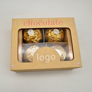 Boîtes à chocolat personnalisées de luxe en gros, emballages cadeaux rigides, boîte à chocolat kraft à 4 cavités avec fenêtre - Product Image 5