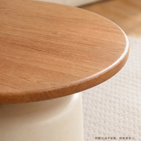 Table basse ronde Wabi Sabi, plateau rond en chêne massif, base sablier blanc mat, table de café pour appartement