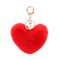 En stock, porte-clés en peluche multicolore, porte-clés pompon en forme de cœur