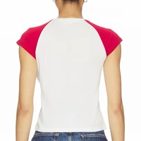 T-shirt personnalisé en coton épais de haute qualité pour femme, avec design graphique et manches raglan contrastées, vente en gros