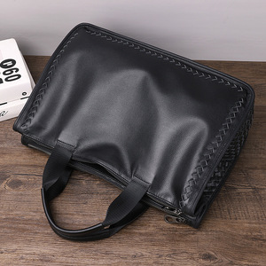 Men's Genuine Leather Business <b>Briefcase</b> Solid Color Soft Handle Laptop Bag For Travel And Office Use - Product Image 4