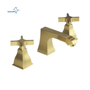 Luxury CUPC NSF Gold Plated Bathroom Brass Mixer Tap Double Handle Wash Basin Faucet