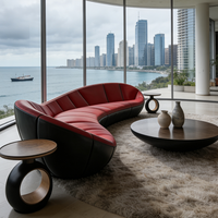 Sofá Italiano Moderno de Lujo, Sofá Curvo de Cuero Rojo, Conjunto de Sofás Redondos Grandes para Sala de Estar, Oficina o Salón de Alta Gama