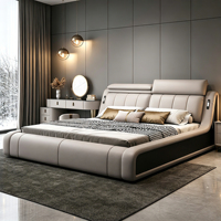 Lit de Luxe Lumineux pour la Maison, Vente en Gros, Design Moderne, Lit King Size 1,8 m en Bois et Cuir Rembourré avec Rangement et Dossier Réglable